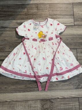 Vintage Disney Store Winnie the Pooh White & Pink Floral Dress 2T